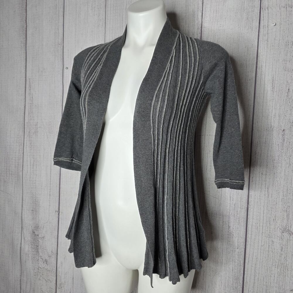 Knitted & Knotted Polyella Pleated Cardigan - Gray Metallic Anthropologie, Small